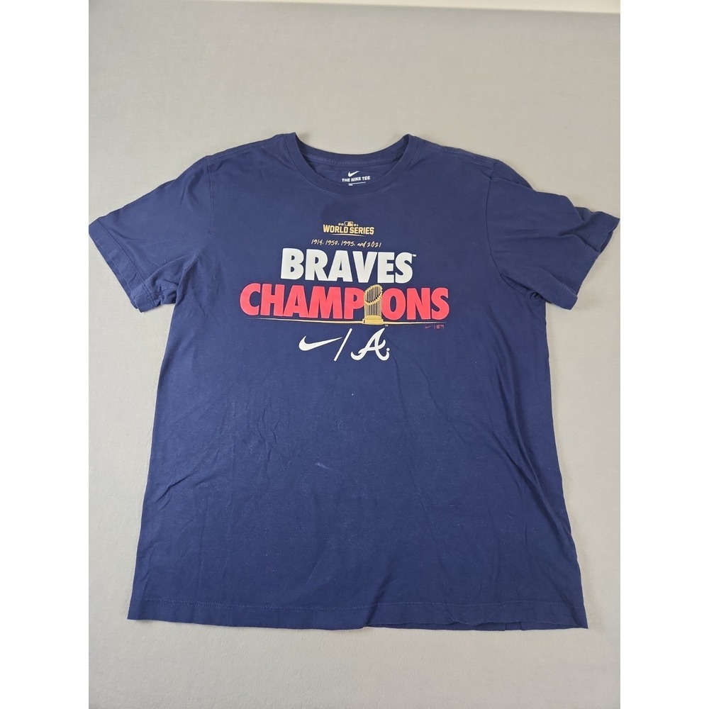 Nike Atlanta Braves 2021 World Series Champions T-Shirt Mens L Blue MLB